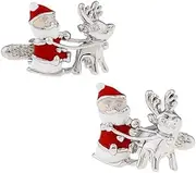 [MRCUFF] Santa Sleigh Christmas Reindeer Pair Cufflinks in Presentation Gift Box & Polishing Cloth