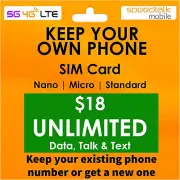 $18 Wireless Plan | Unlimited Talk & Text + Data | 30 Days Wireless Service Cell