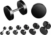 [Zalizr] Black Stainless Steel Stud Earrings Set - 6 Pairs 5mm-10mm Ear Piercing Plugs, Unisex Flat Top Round Studs for Men, Women, Girls.