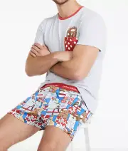 NEW PETER ALEXANDER CHRISTMAS PJ SET TOP & SHORTS MENS LARGE L RRP$109.90 XMAS