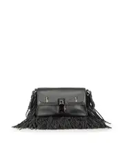 Black Leather Fringe Monster Micro Baguette