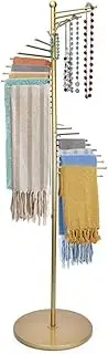 Floor-Standing Metal Spiral Scarf Holder,Metal Scarf Organizer Display Rack with 30 Hanger Rods,Spiral Tie Racks Hijab Stand Space Saving Shelves,Gold Scarf Display Rack for Clothing Store