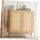 Rattan Storage Cabinet, Modern Sideboard Cabinet, Accent Natural Wood Two-Door