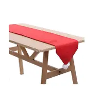 Christmas Felt Table Runner Fleece Xmas w Pom Pom Red 33x183cm