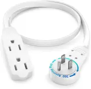 Maximm Cable 1 Ft 360° Rotating Flat Plug Extension Cord/Wire, 16 AWG Multi 3 Ou
