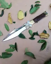 Custom handmade High Polish Carbon Steel knife Double Edge Blade With Sheath 13"