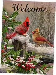 Home Decorative Merry Christmas Cardinal Garden Flag Welcome 12 x 18 Inch