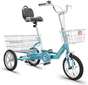 Aluminum Frame Four-Wheel Walking Bicycle for The Elderly, Light Pedal Human Bicycle, Suitable for The Elderly, Men and Women,Blue,14 inches