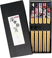 Exzact Chopsticks Gift Box - 5 Pairs of Reusable Bamboo Chopsticks in a Beautiful Black Handmade Box -Japanese Lucky Cat/ Fortune Cat