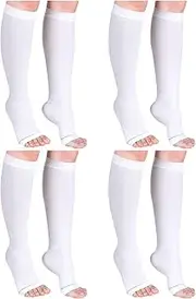Sintege 4 Pairs Open Toe Anti Embolism Compression Stockings 15-20mmHg TED Hose Compression Socks 18mmHg Toeless Knee Compression Socks for Women Men Swelling