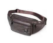 Leather Fanny Pack Mens Genuine Leather Waist Bag Sport Travel Hiking - Coffee color