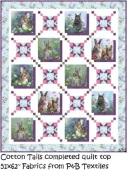 Cotton Tails Easter Bunny Rabbit COMPLETED QUILT TOP P&B Textiles 51x62"