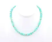 Large 8mm Blue Green Amazonite Rondelle Gemstone Necklace in Gold Filled