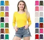 Womens Long Sleeve Round Neck Plain Basic Ladies Stretch T-Shirt Top UK 8-26