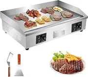 CHAOFLIGHT Commercial Electric Griddle, 29" Teppanyaki Grill, 4400W Electric Flat Top Grill, Stainless Steel Electric Countertop Griddle w/Drip Hole, 50-300℃ Countertop Griddle for Pancake (EG-820)