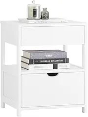 SoBuy White Bedside Cupboard Nightstand End Table with 2 Drawers FRG258-II-W