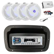 Pyle Marine Radio, Spa Bezel,Adapter,Antenna,Amp,Kit, 4x 8'' LED White Speaker