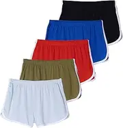 [Real Essentials] 5 Pack: Girls' Dry-Fit Active Athletic Dolphin Shorts (Ages 4-16)