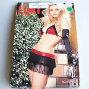 SHIRLEY of HOLLYWOOD SEXY SATIN & FRINGE BLACK n RED TOP/SKIRT/G-STRING SET