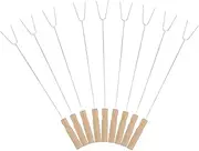 15Pcs Stainless Steel Barbecue Fork with Wooden Handle Durable Roasting Forks for Outdoor Grilling and Skewers for Meat and Vegetable Cooking