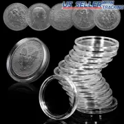 100 Pcs 38mm Coin Storage Holder Plastic Capsule Case Clear Round Container Box