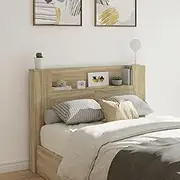 Headboard Cabinet, Storage Bed Headboard Beds Head Frame with LED Sonoma Oak 140 cm