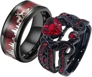 [ringheart] Couple Rings Antlers Design Black Matching Ring 1CT AAA CZ Women Wedding Ring Sets for Him and Her Rings