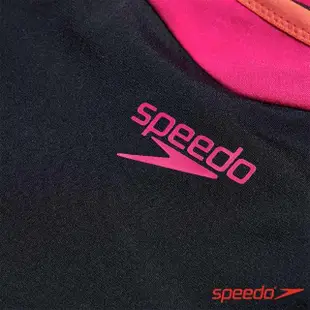 【SPEEDO】女 運動兩件式平口泳裝(黑/電氣粉)