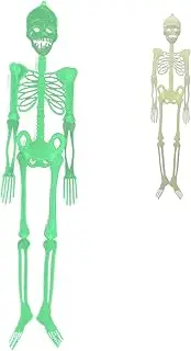 Halloween Skeleton Figurines, 150cm Posable Florescent Light Skull, Halloween Hanging Skeleton, Halloween Hanging Ornament for Indoor Outdoor Garden House