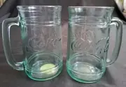 Coca-Cola Vintage Green Glass Mugs Indiana Glass 16oz Coke Set Of 2 (0001)