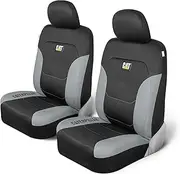 Caterpillar Flexfit Automotive Seat Covers for Cars Trucks and SUVs (Set of 2) – Black Car Seat Covers for Front Seats, Seat Protectors with Gray Honeycomb Trim, Auto Interior Covers