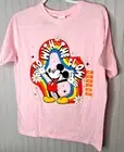 Disney Micky Mouse Womens TSHIRT M Pink Rainbow Go With The Flow Cotton NEW