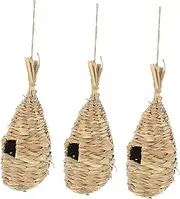 EXHUMKY 3Pcs Handmade Decorative Bird Nests Woven Bird for Garden Home Decor Natural Grass Craft Safe Comfortable Play