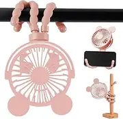 Fancysky Pushchair Fan, Portable, Tripod Fan, USB Fan, Quiet, Hand Fan, Mini Fan, 360° Rotation, 3 Speed Levels, for Pushchair, Car Seat, Bicycle, Camping (Pink)