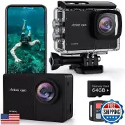 TIMNUT 4K 60FPS Action Camara - Waterproof Camera with 64G SD Card 48MP HD WI