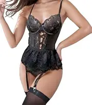 [Generic] Women's Belt Bodysuit One Piece Sexy Exotic Lace Corset Lingerie Set with Thigh Highs Stockings