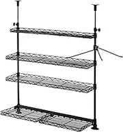 Yamazen TKRO-604*(BK) Tension Tension Kitchen Rack, Width 23.6 x Depth 8.5 x Height 28.3-45.3 inches (60 x 21.5 x 72-115 cm), 4 Tiers, Towel Hanger, Spill Proof, 2 Lower Levels, Adjustable Shelf