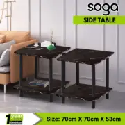 SOGA 2X 70cm Ceramic Black Side Table Stone Pattern with Black Leg