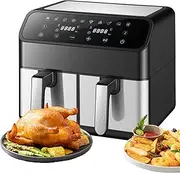 Dual Air Fryer with LED Display, 8L Air Fryer Combo with 60 Min Timer & Temperature Control 80℃ to 200℃, 1000W Multifunctional Oil Free Double Air Fryer Oven for Grill/Pizza/Baking/Dried Fruit