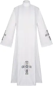 [CAMDOM] Catholic Priest ALB Church Clergy White Jacquard Vestment Robe