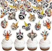 Ercadio 40 Pack Edible Animal Cupcake Toppers Picks Lion Elephant Tiger Leopard Giraffe Raccoon Sloth for Spring Jungle Theme Baby Shower Birthday Party Cake Decorations Supplies