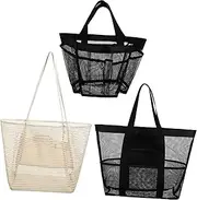 [Baluue] 3pcs Mesh Beach Bag Lightweight and Spacious Tote for Travel and Camping Durable Design with Comfortable Handles for Beach Essentials and Pool Outings