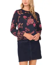 Vince Camuto Floral Jacquard Long Sleeve Crewneck Sweater