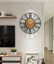 Large Round Wall Clock, 40cm No Ticking Sound Silent Roman Numeral Retro Clock for Indoor and Outdoor Home Living Room Garden Office Decoration