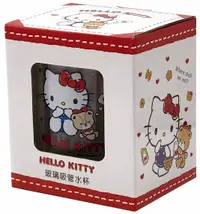 在飛比找樂天市場購物網優惠-Hello Kitty玻璃吸管水杯400ml