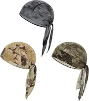 [OhMill] Cycling Skull Cap Bandana Men Camo Cap Head Bandanas Cycling Caps Under Helmet Running Hat Mens Durag Caps, Grey+Green+Yelow, One size