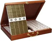 Mah Jong Crystal Mahjong Card High-Grade Household Hand-Middle Mahjong Family Party Game Card 144 Cards Aluminum Case (Color : Black Gold, Size : 38#)