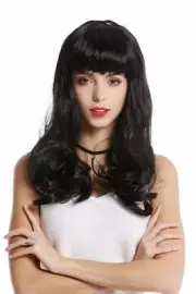 Wig Ladies Carnival Long Black Fringe Burlesque 50er Pin-Up Star