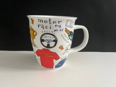 " LIttle Bits of Motor Racing" Dunoon Bone China Nevis Shape Mug Kate Mawdsley