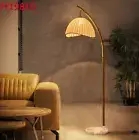 Vintage Bamboo Casual Floor Lamp Sofa Standing Light Reading Study Fabric Lights